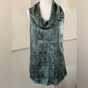 The Limited Silky Cowl Neck Green Gray Sleeveless Snakeskin Top Size Small S